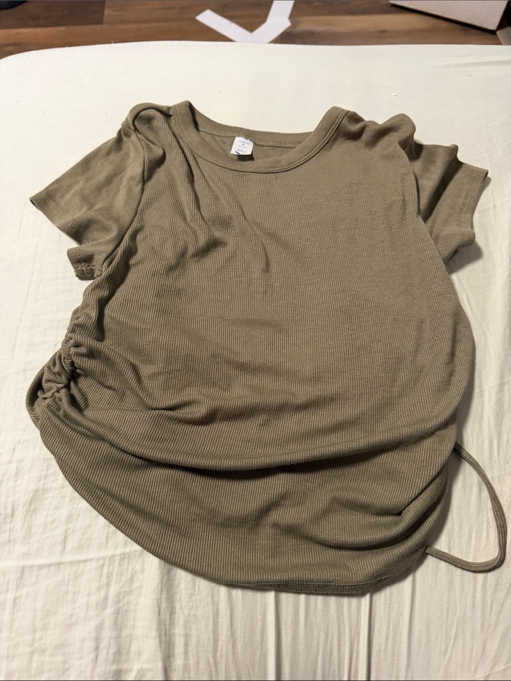 Olive Ruched Side Short Sleeve Women's Top